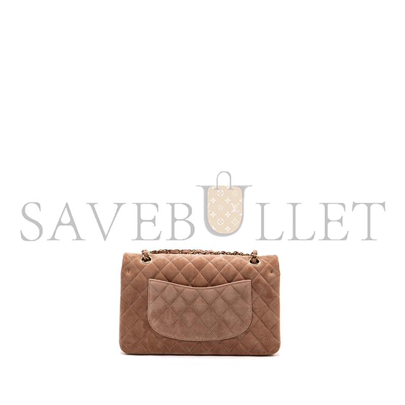 Ch**el medium classic double flap bag suede leather light brown lghw (25*16*6cm)